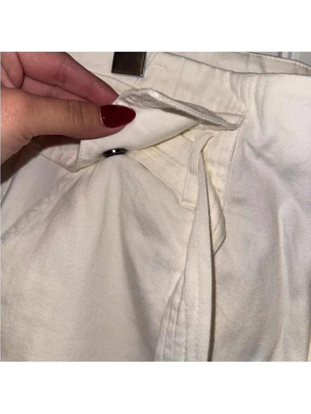 Linen Cream Utility Pants with Belt